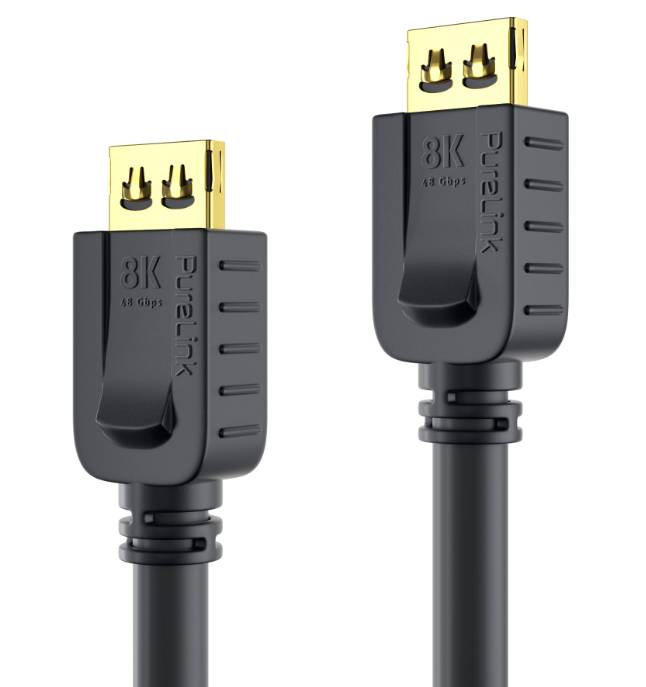 Zwei schwarze HDMI-Kabel mit vergoldeten Steckern, die mit 