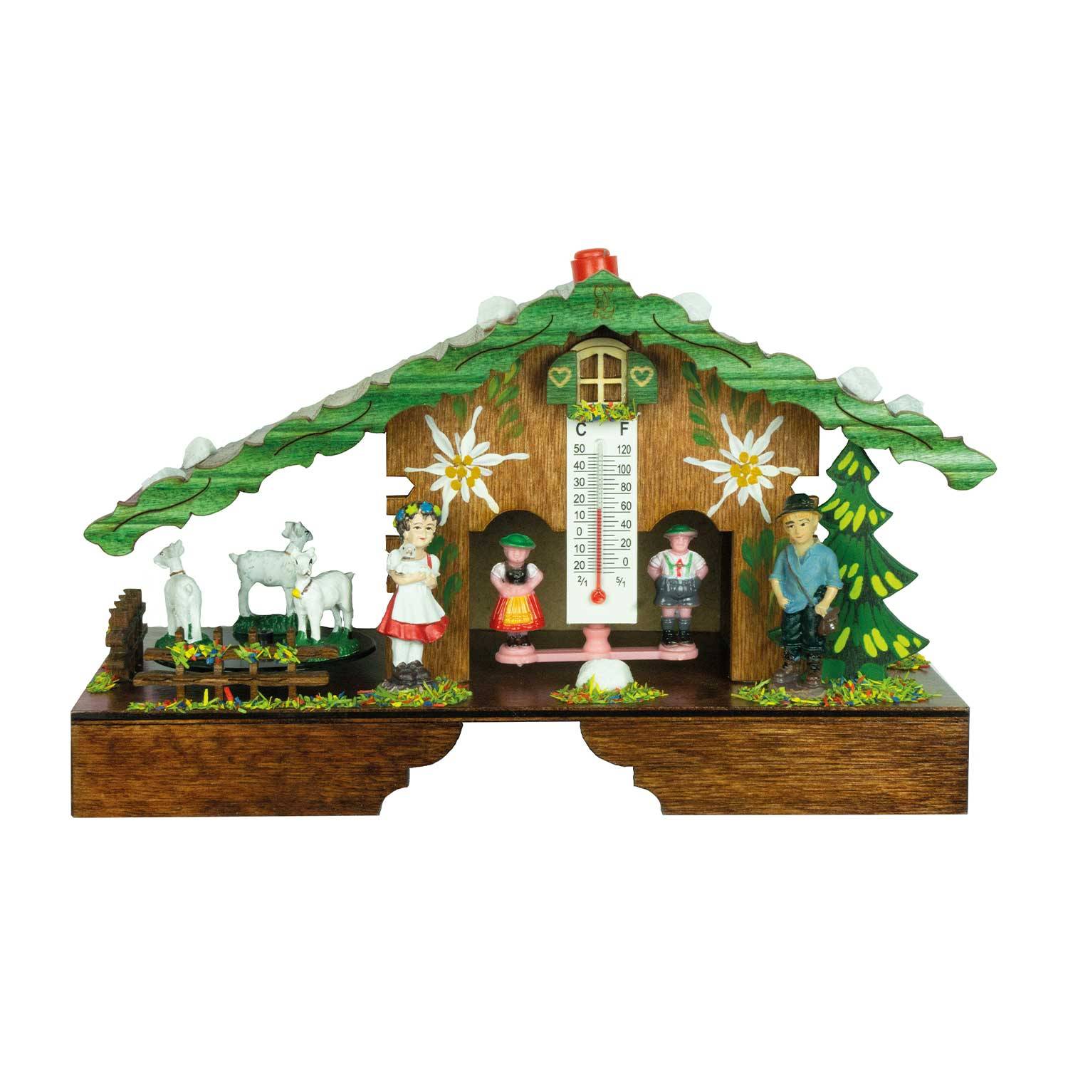 Trenkle Wetterhäuschen Ringsheim, handbemalt, mit Holzfiguren und Thermometer