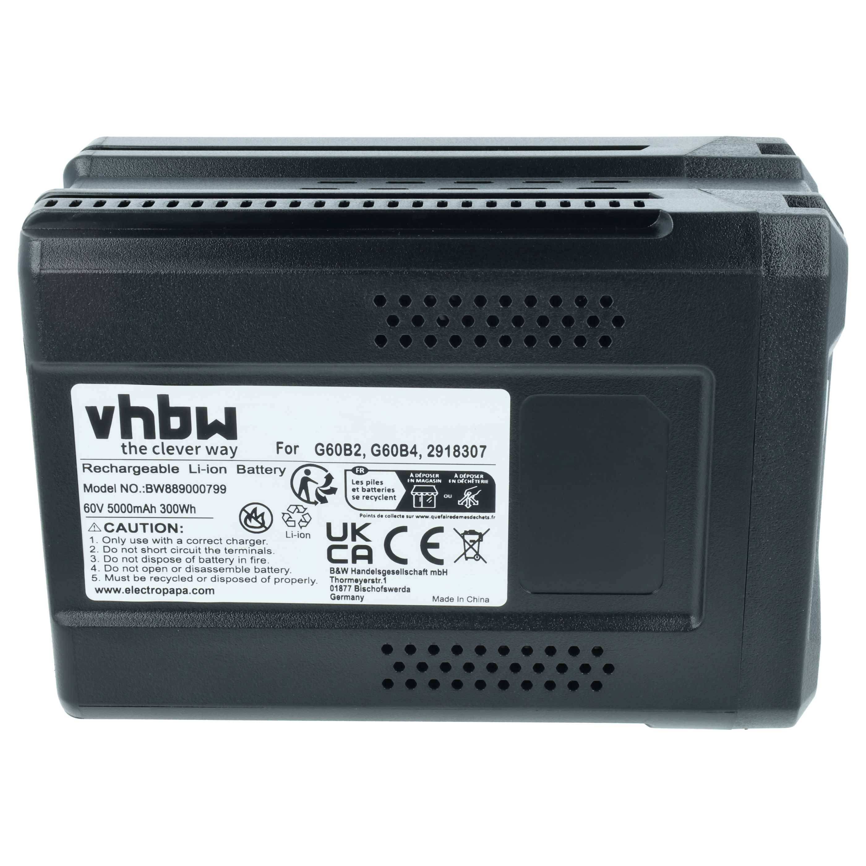 vhbw Akku kompatibel mit Powerworks PD60PS, PD60LM51SP, PD60LT, PD60LM46HP, PD60LM46SP, PD60LM41 Rasenmäher Akku-Gartengerät (5Ah, 60V Li-Ion)