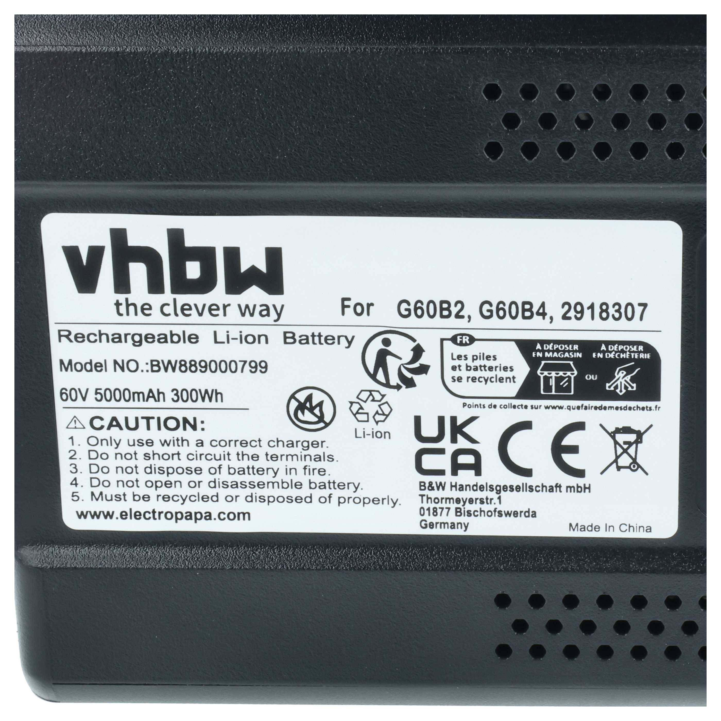 vhbw Akku kompatibel mit Greenworks STBA60L252 Rasenmäher Akku-Gartengerät (5Ah, 60V Li-Ion)