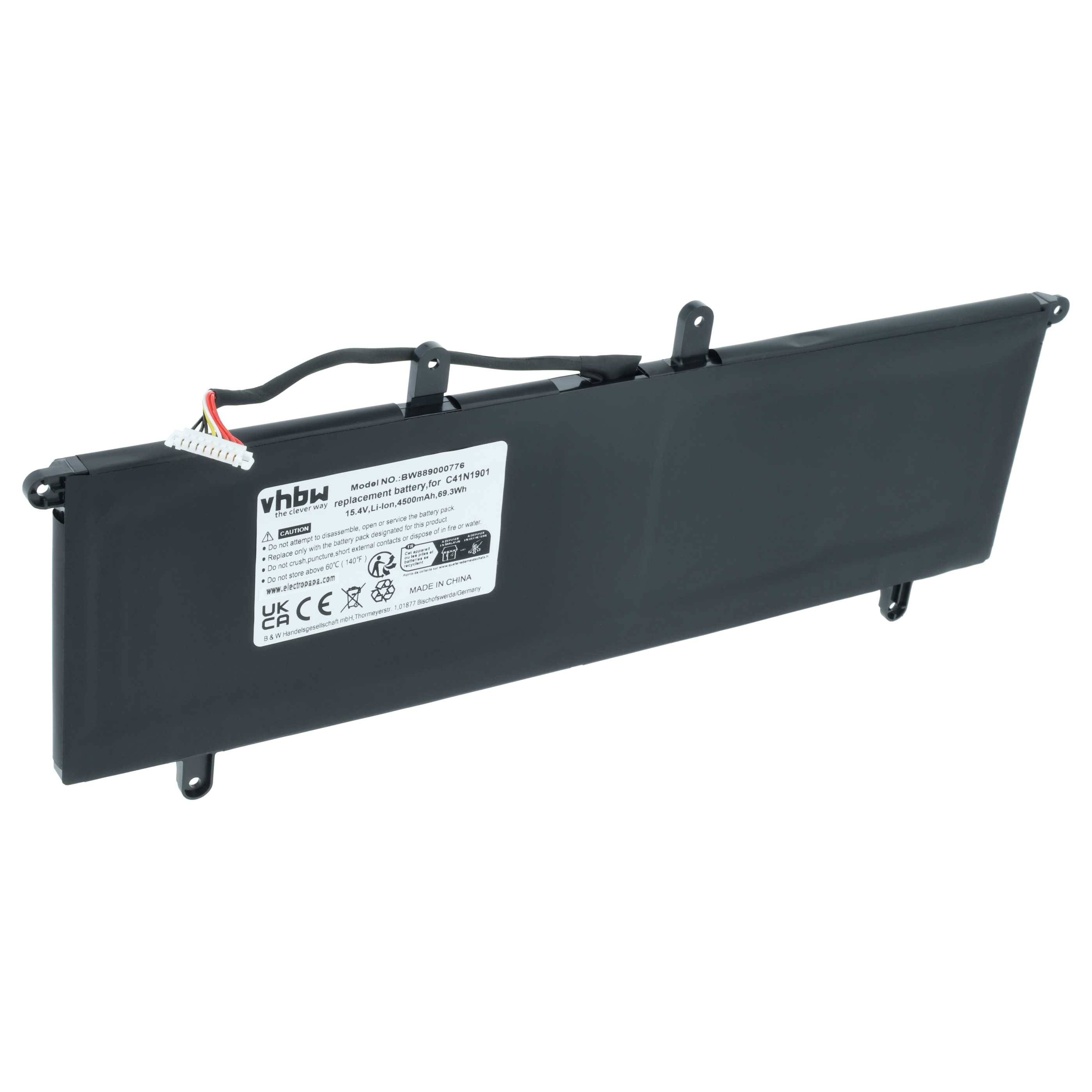 vhbw Akku kompatibel mit Asus ZenBook Duo UX481FL-HJ101T, UX481FL-HJ105T, UX481FL-HJ096T Notebook (4500 mAh, 15,4 V, Li-Polymer)