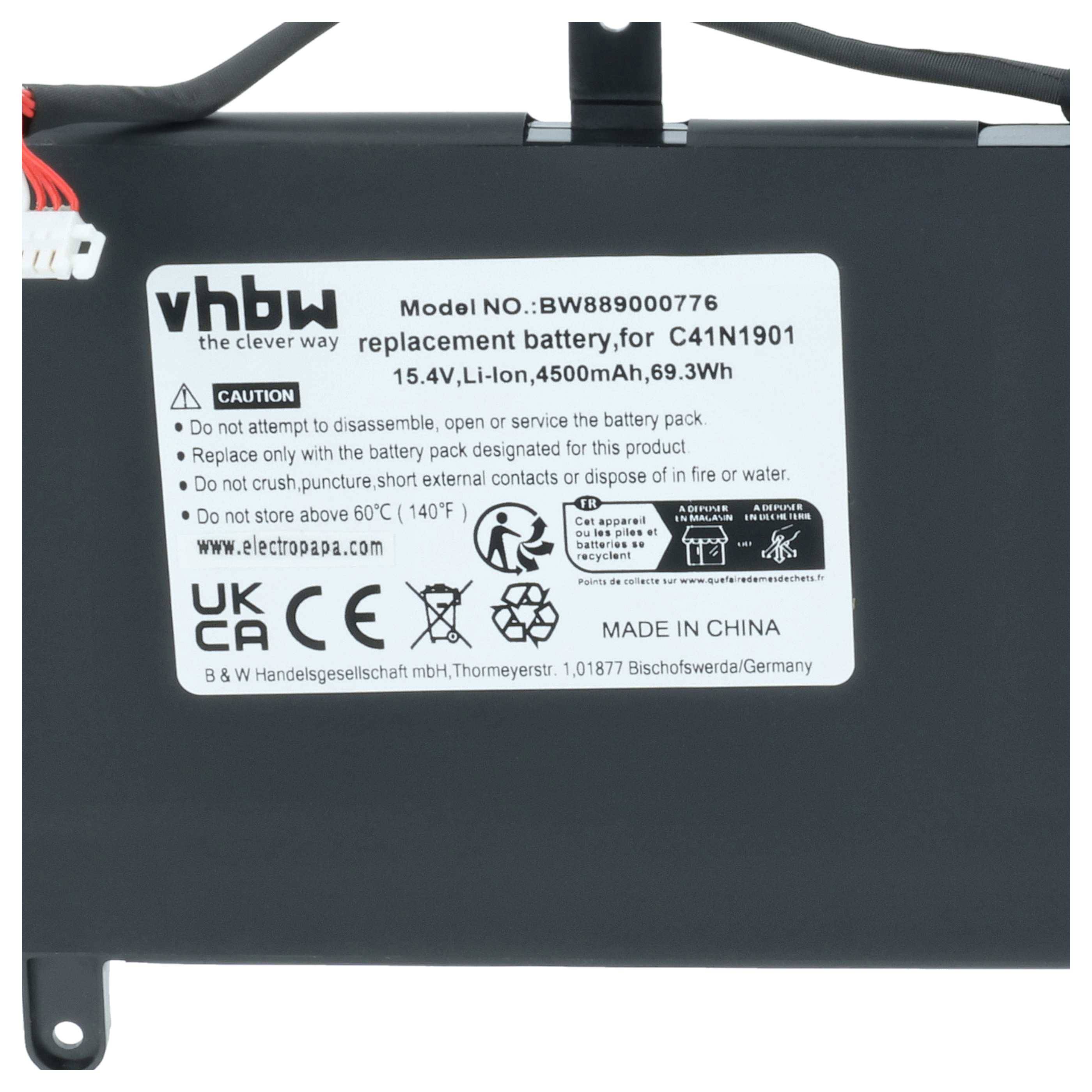 vhbw Akku kompatibel mit Asus ZenBook Duo UX481FA-WB511T, UX481FL, UX481FA-WB501T Notebook (4500 mAh, 15,4 V, Li-Polymer)