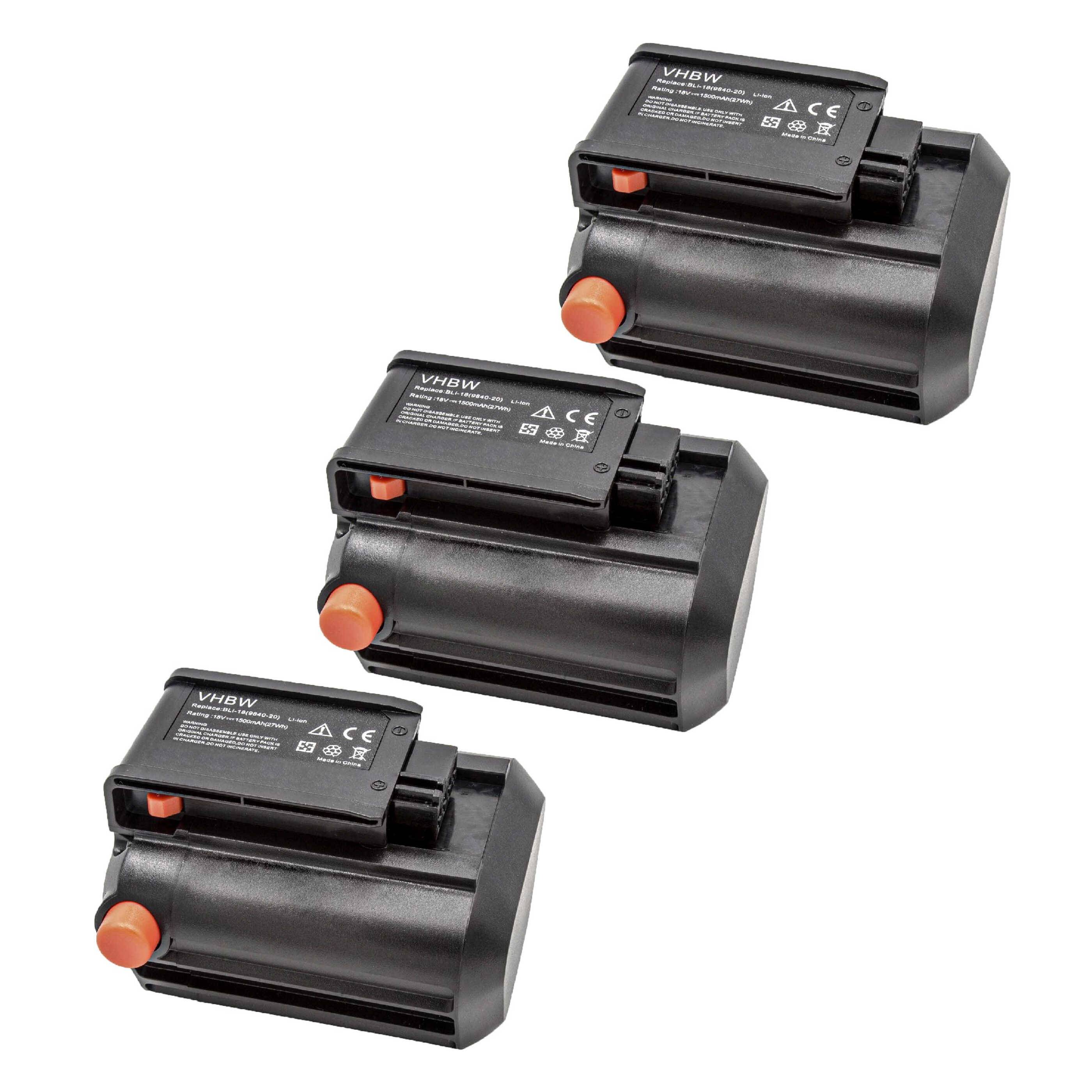 vhbw 3x Akku kompatibel mit Gardena AccuJet Li-18 (9335-20), ComfortCut Li-18/23 R (9825-20) (1500mAh, 18V, Li-Ion)