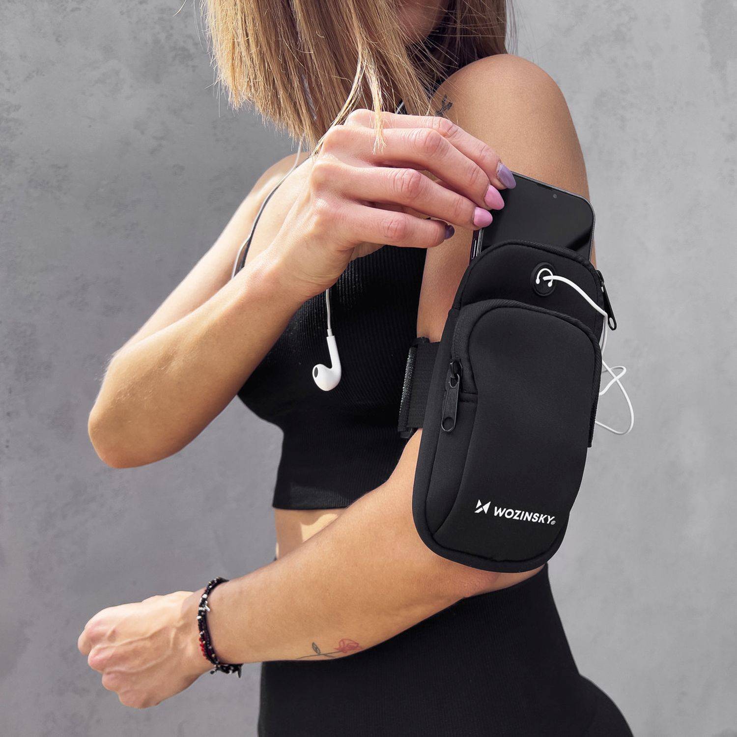 Wozinsky Laufband für Handys Armband Handytasche flexibles und wasserdichtes Gerät Schwarz
