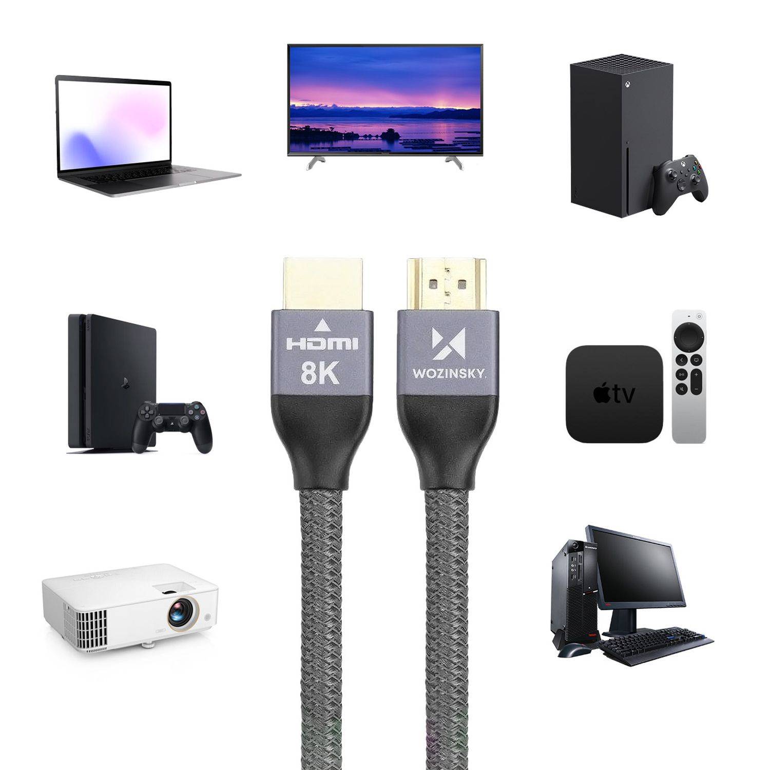 Wozinsky Kabel HDMI 2.1 8K 60 Hz 48 Gbps / 4K 120 Hz / 2K 144 Hz Silber 2m