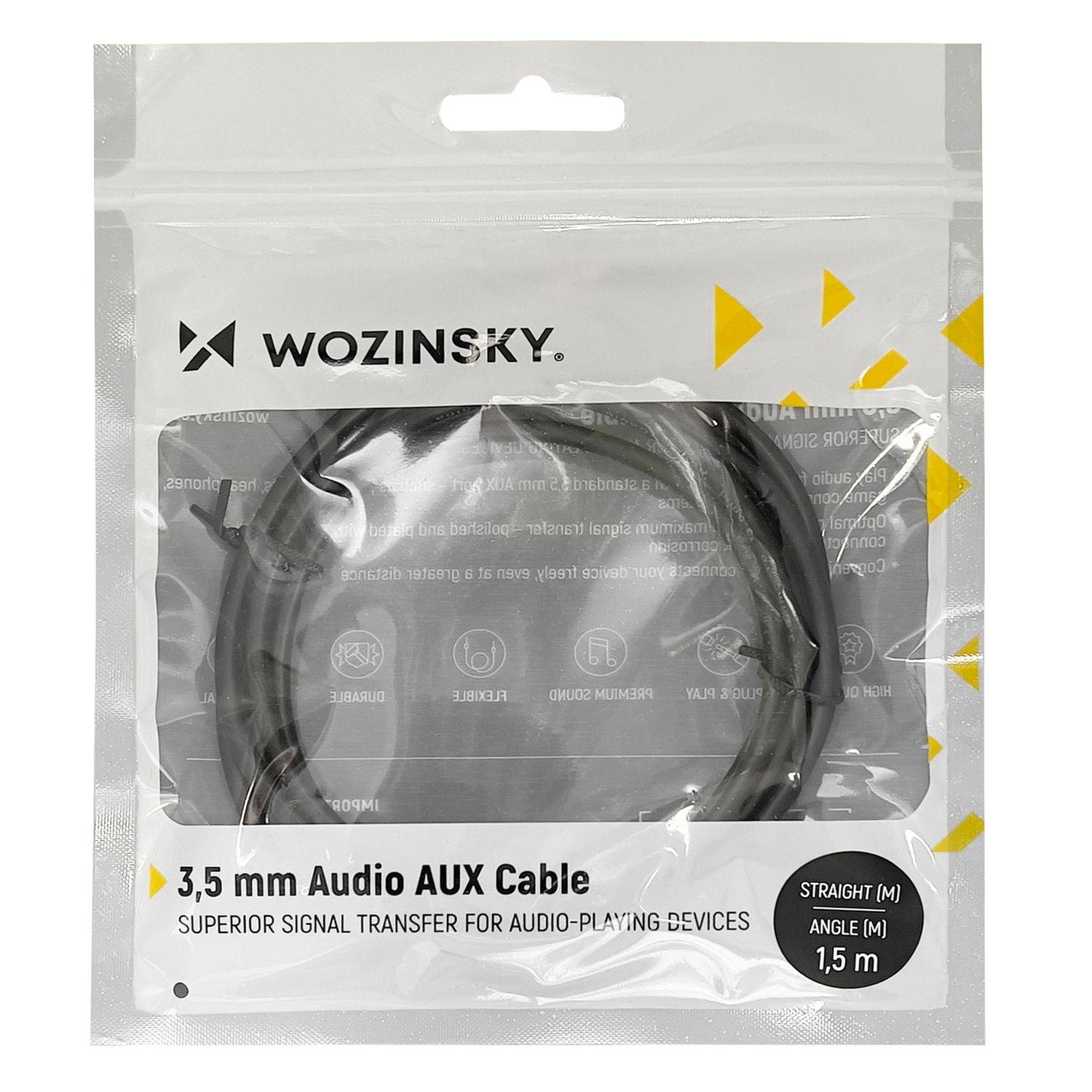Wozinsky AUX-Kabel gewinkelt (männlich-männlich) Miniklinkenkabel Schwarz 3m