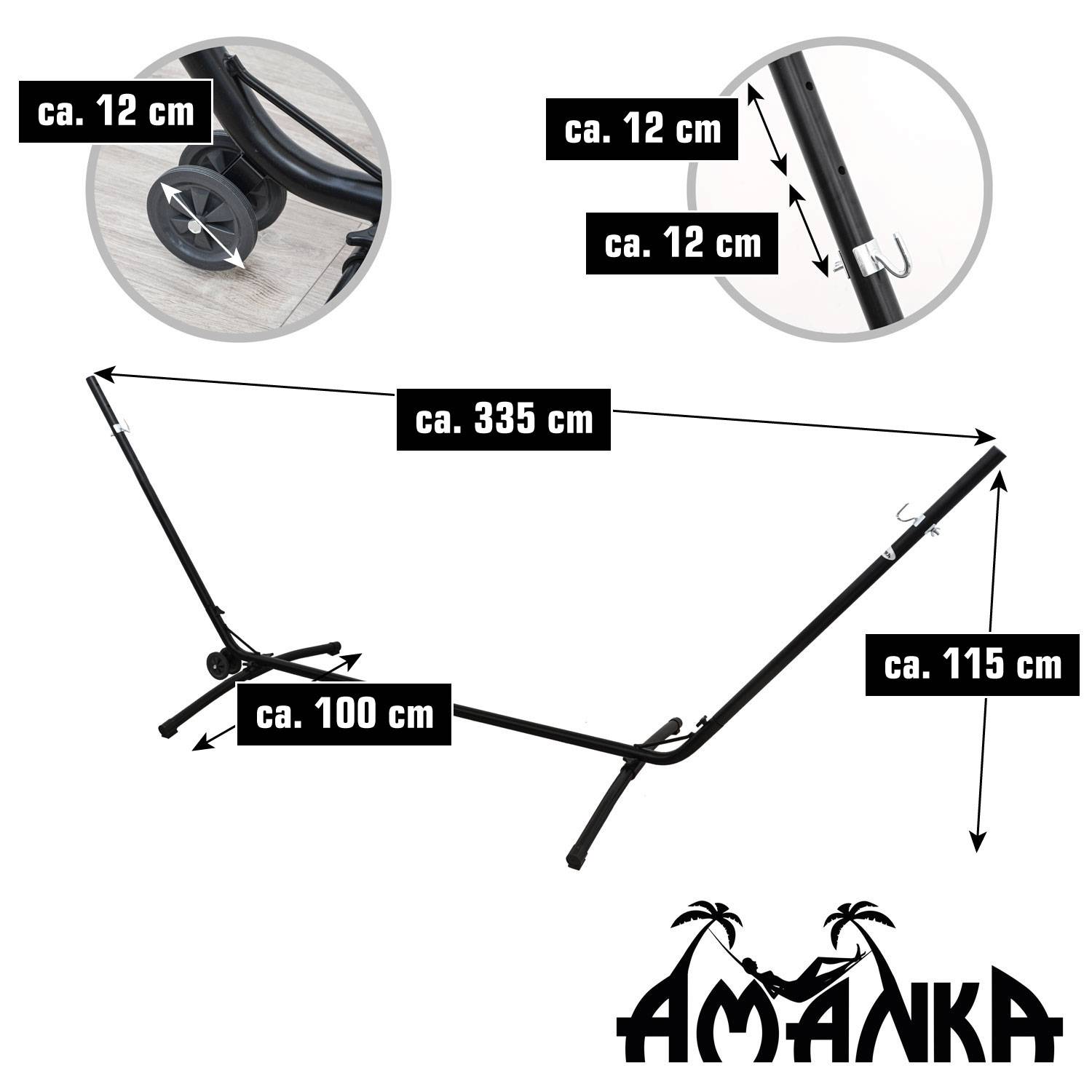 335x100 Verstellbares Hängemattengestell mit Rollen - 120kg Gestell Hängematte