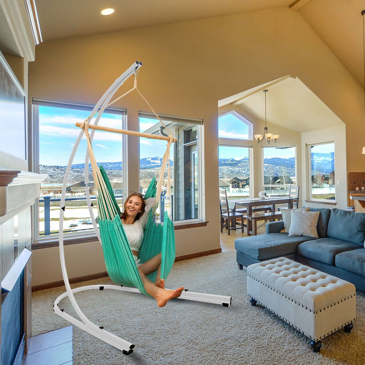 Bis 150kg: XL Hängesessel Gestell Outdoor - 210cm Ständer für Hängestuhl Garten