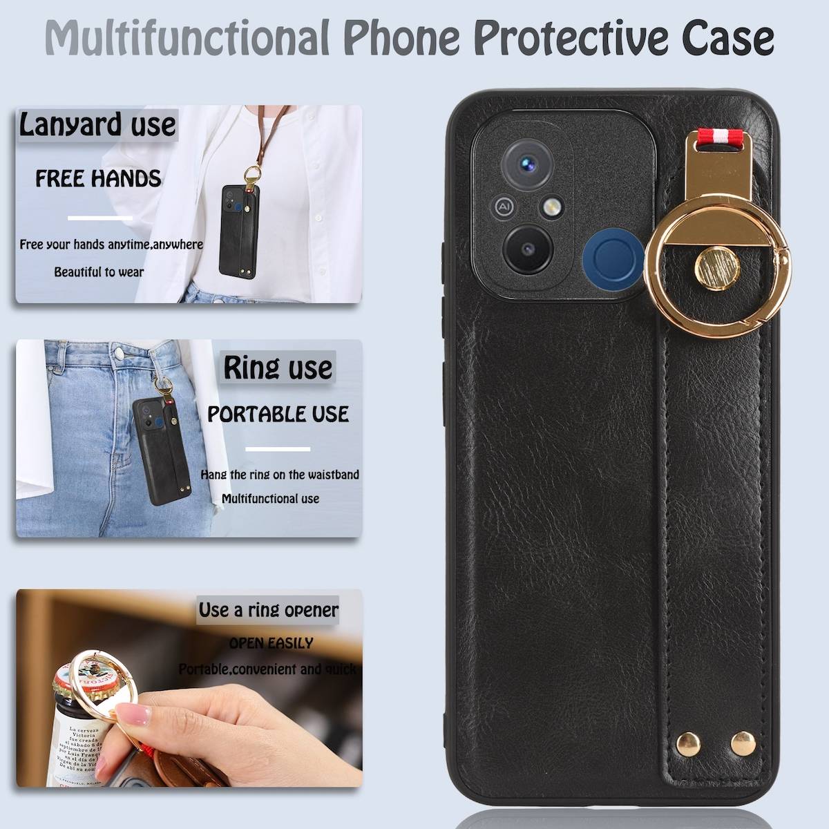 Für Xiaomi Redmi 12C Handy Hülle Tasche TPU mit Armband / Ringhalter