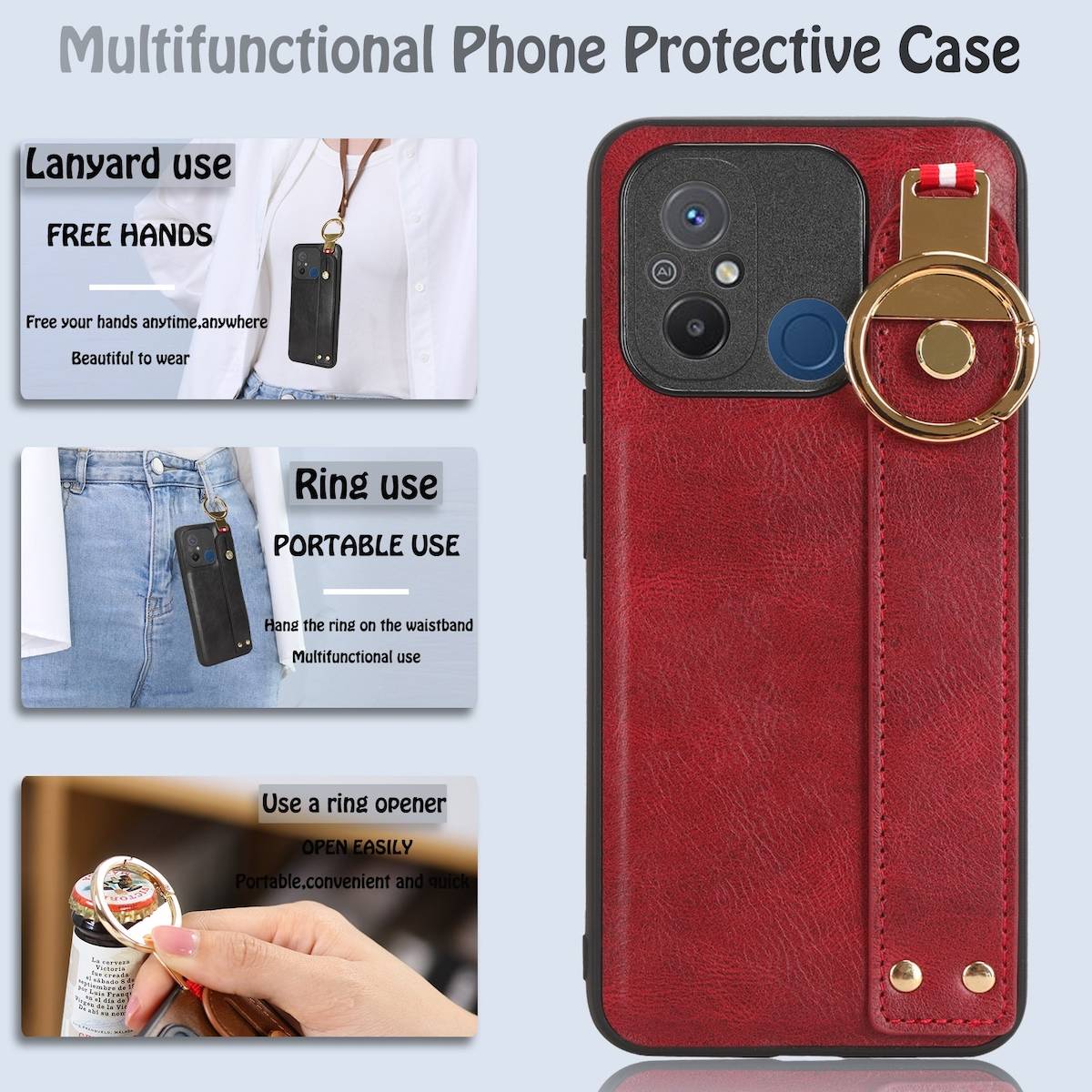 Für Xiaomi Redmi 12C Handy Hülle Tasche TPU mit Armband / Ringhalter