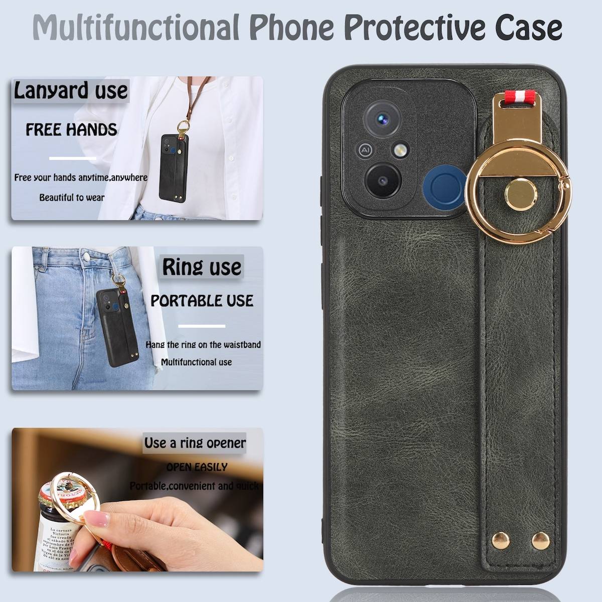 Für Xiaomi Redmi 12C Handy Hülle Tasche TPU mit Armband / Ringhalter