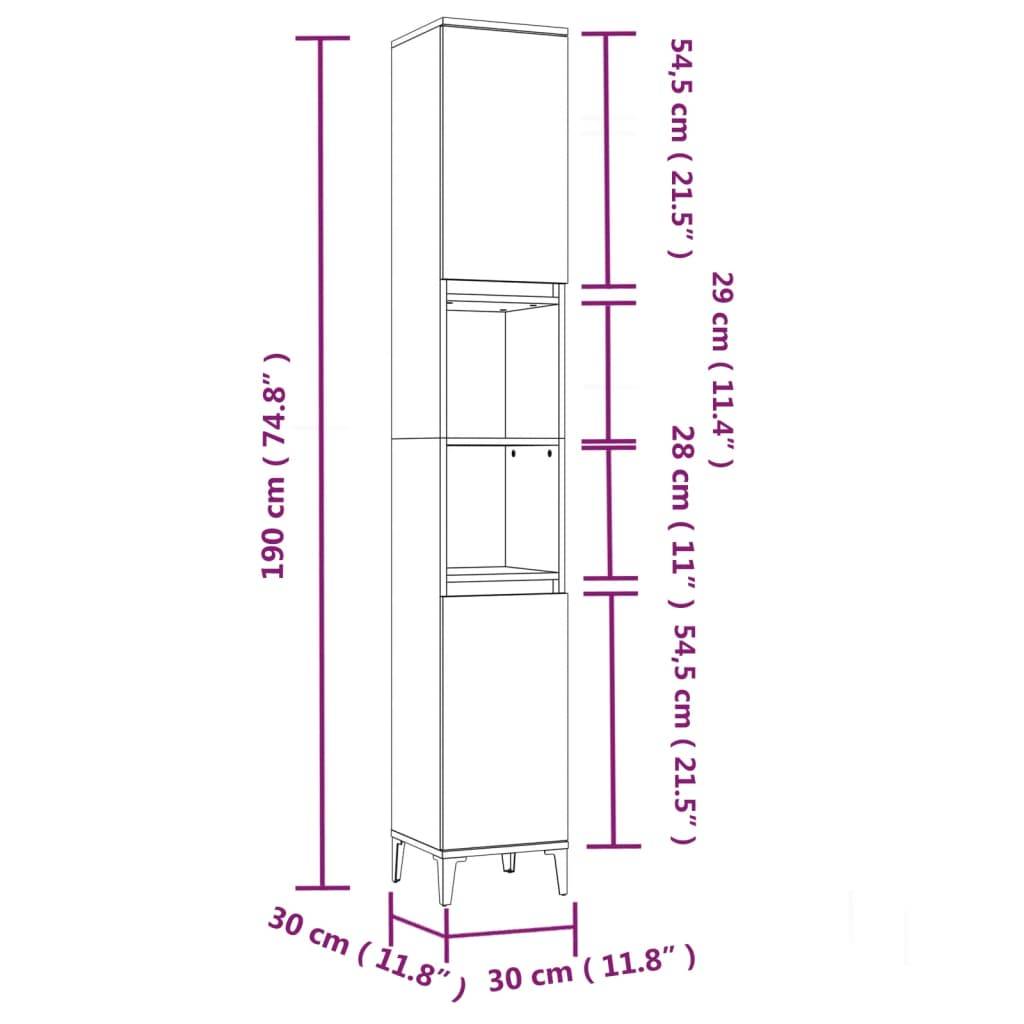 vidaXL Badschrank Räuchereiche 30x30x190 cm Holzwerkstoff