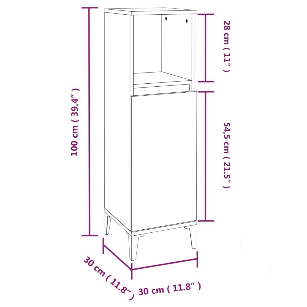 vidaXL Badschrank Grau Sonoma 30x30x100 cm Holzwerkstoff