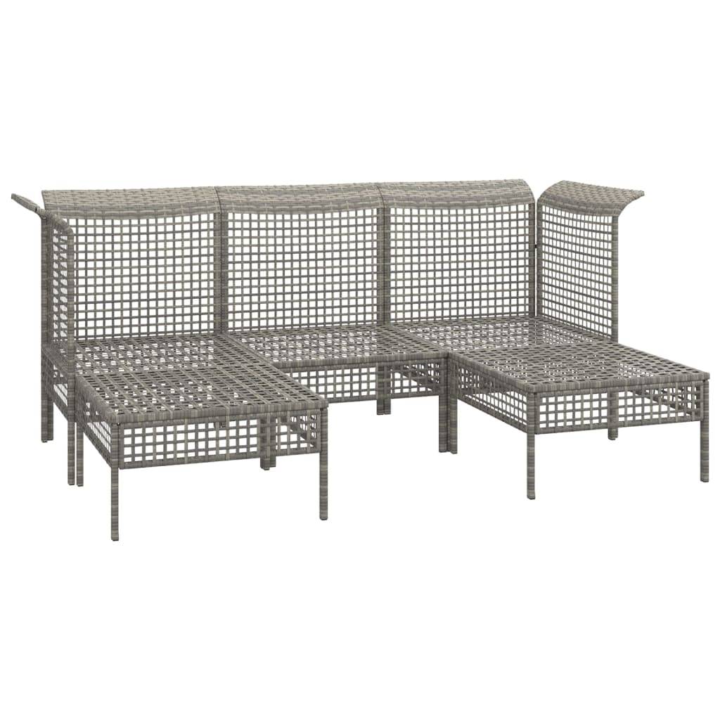 vidaXL 5-tlg. Garten-Lounge-Set mit Kissen Grau Poly Rattan