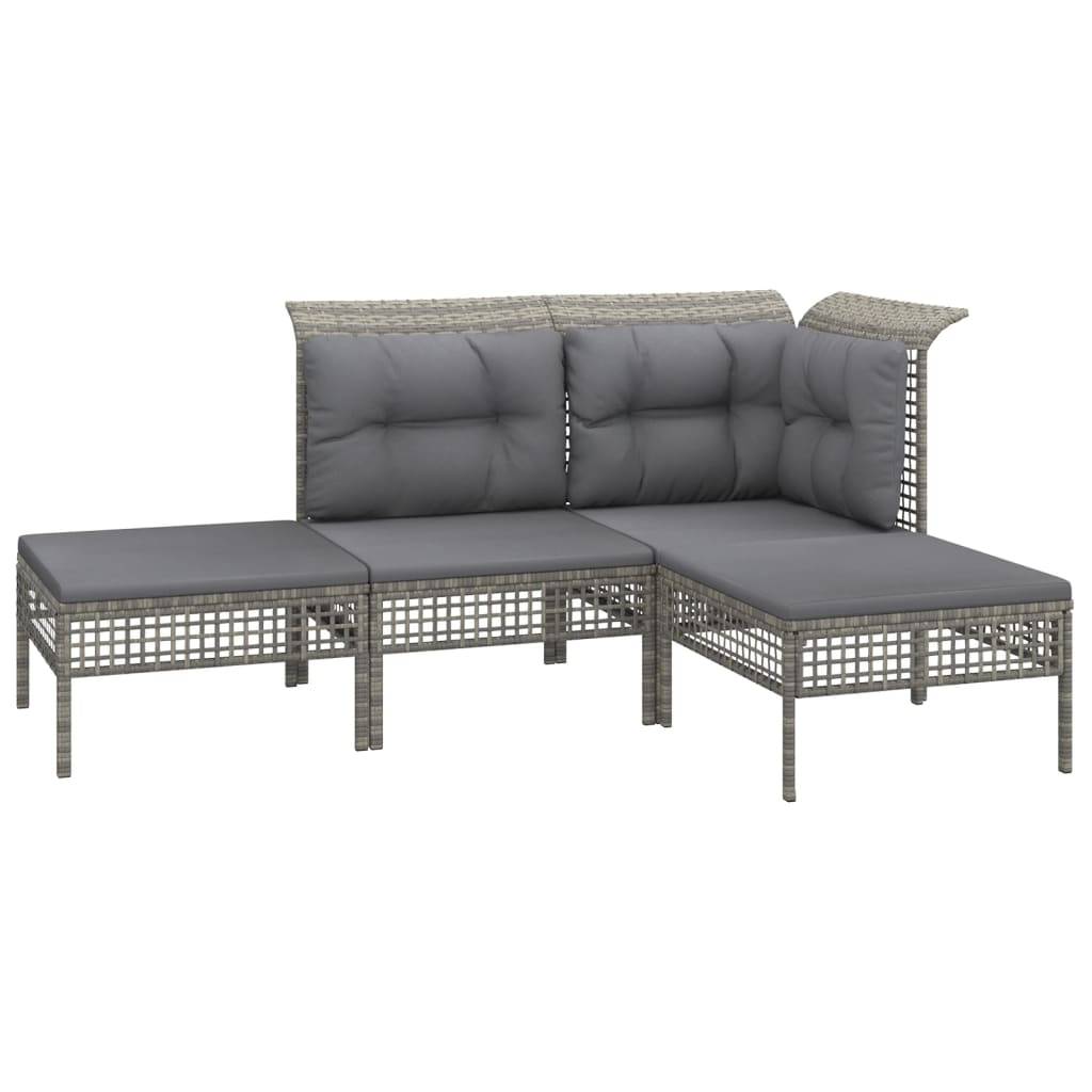 vidaXL 4-tlg. Garten-Lounge-Set mit Kissen Grau Poly Rattan