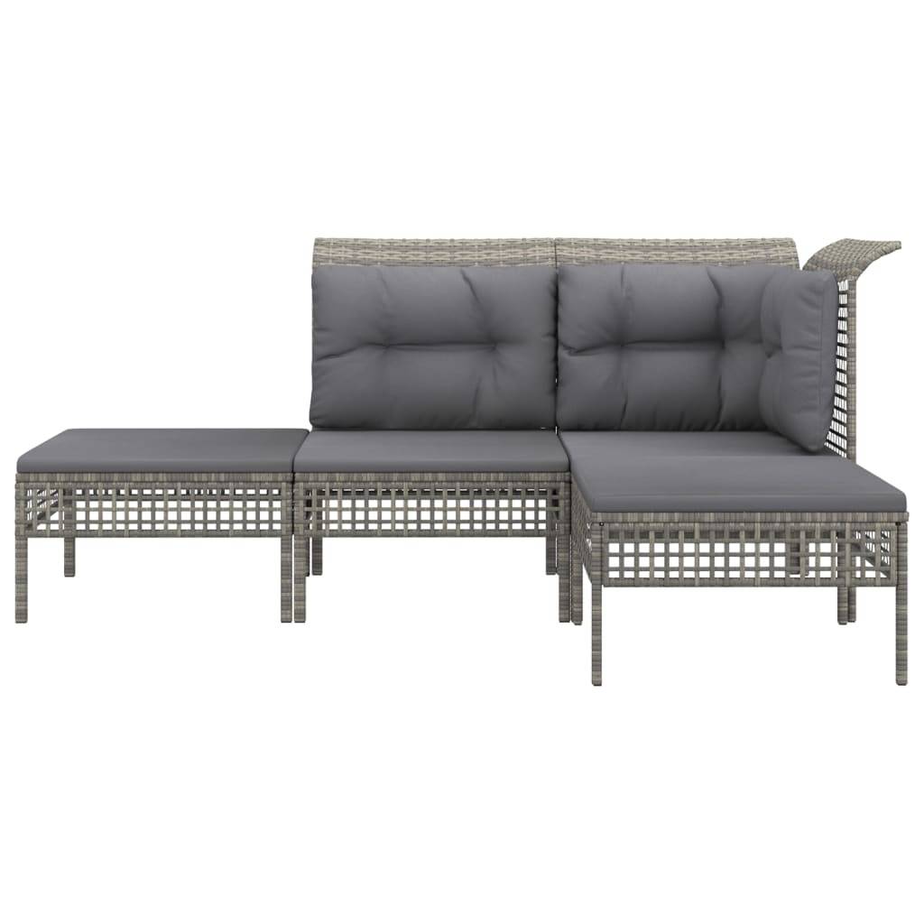 vidaXL 4-tlg. Garten-Lounge-Set mit Kissen Grau Poly Rattan
