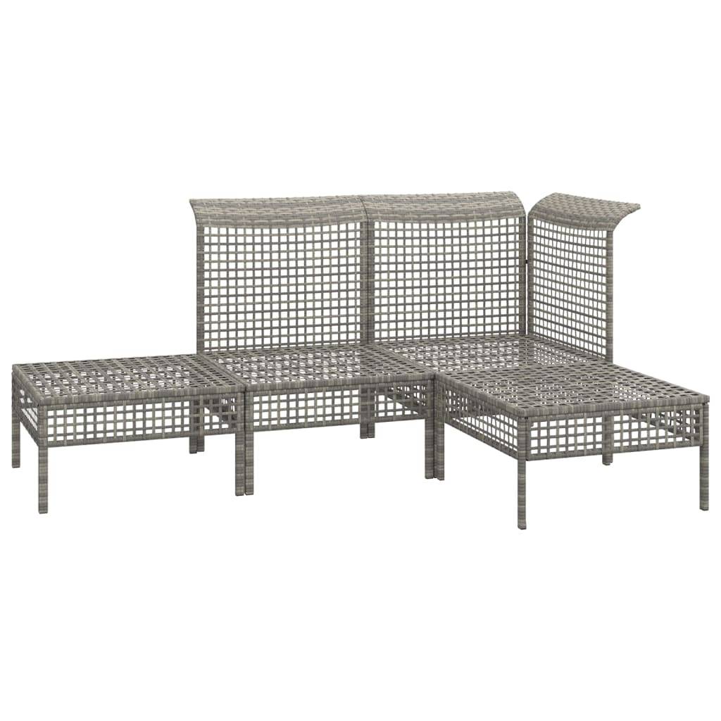 vidaXL 4-tlg. Garten-Lounge-Set mit Kissen Grau Poly Rattan