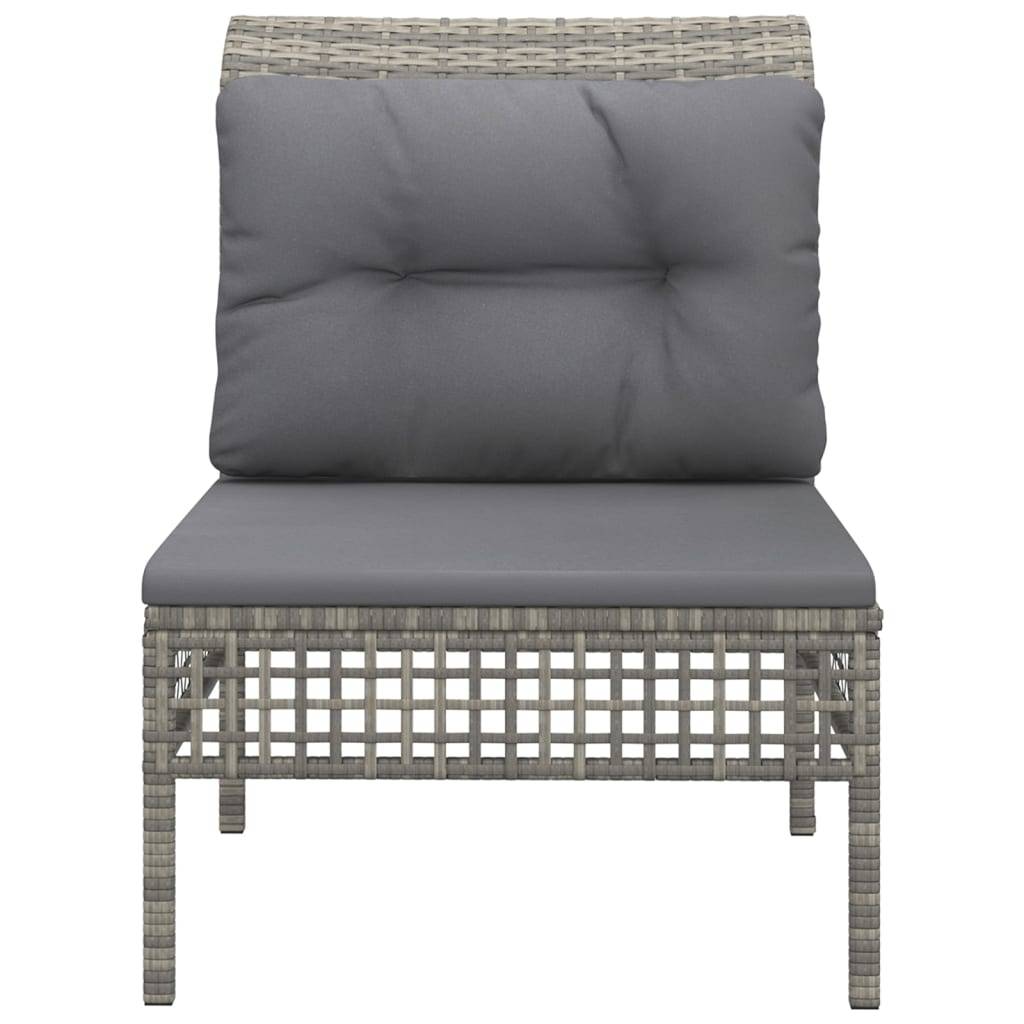 vidaXL Garten-Mittelsofa mit Kissen Grau Poly Rattan