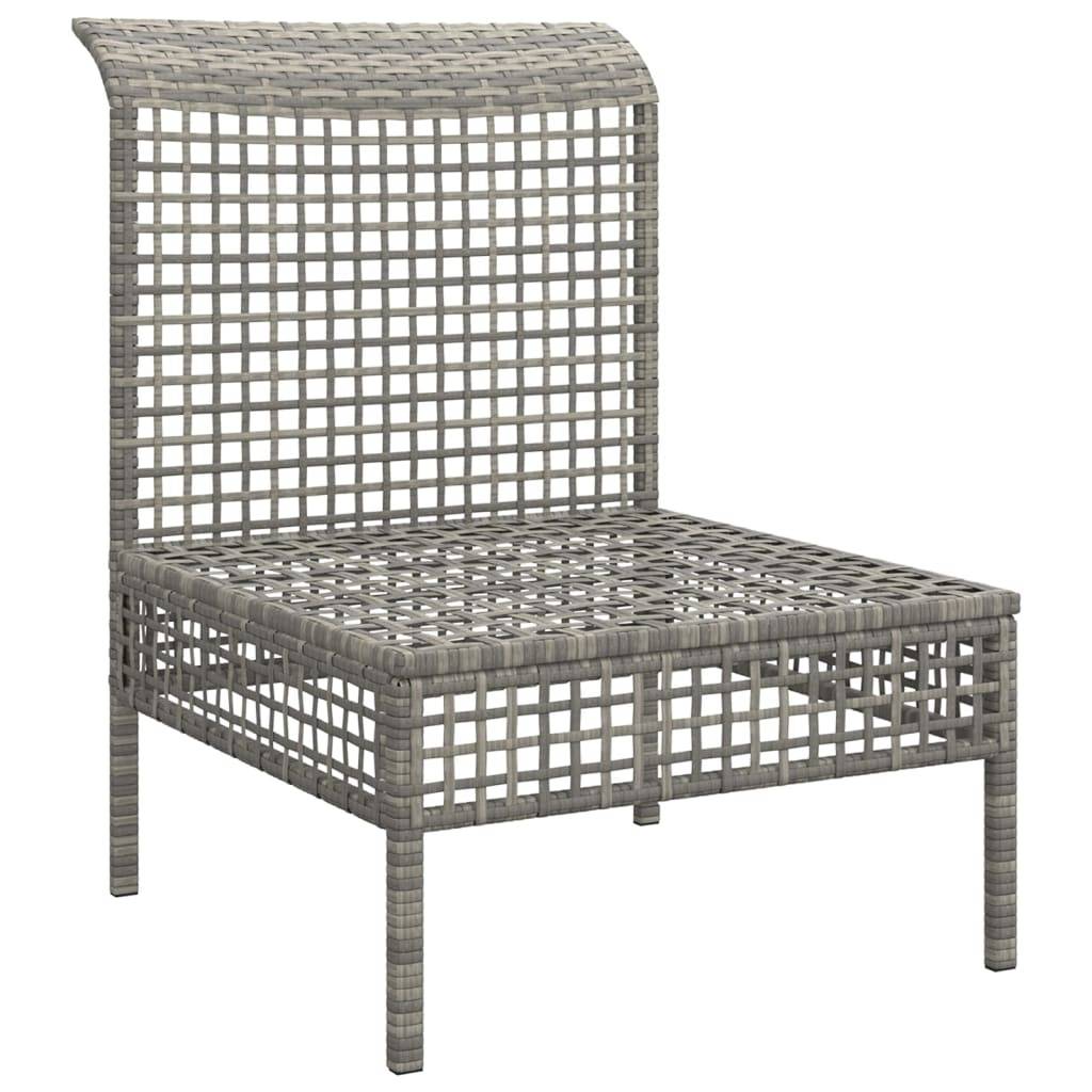 vidaXL Garten-Mittelsofa mit Kissen Grau Poly Rattan