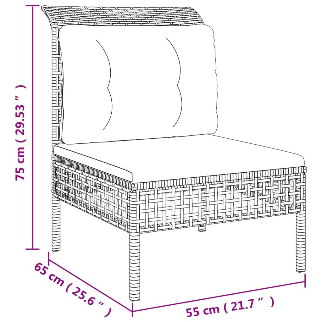 vidaXL 3-tlg. Garten-Lounge-Set mit Kissen Grau Poly Rattan