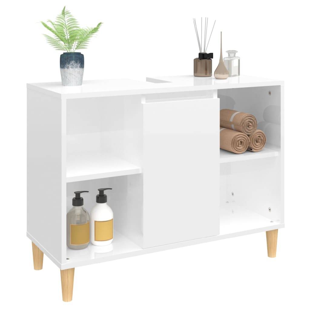 vidaXL Waschbeckenunterschrank Hochglanz-Weiß 80x33x60cm Holzwerkstoff