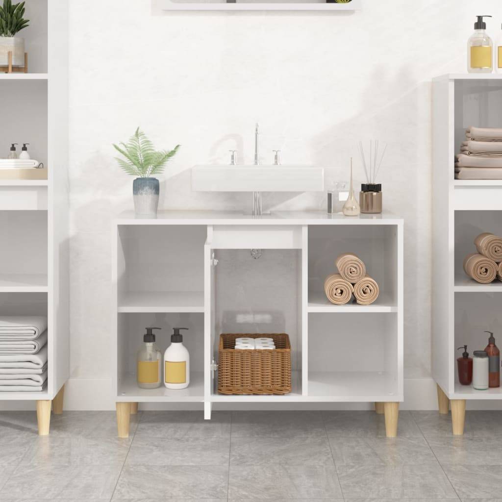 vidaXL Waschbeckenunterschrank Hochglanz-Weiß 80x33x60cm Holzwerkstoff