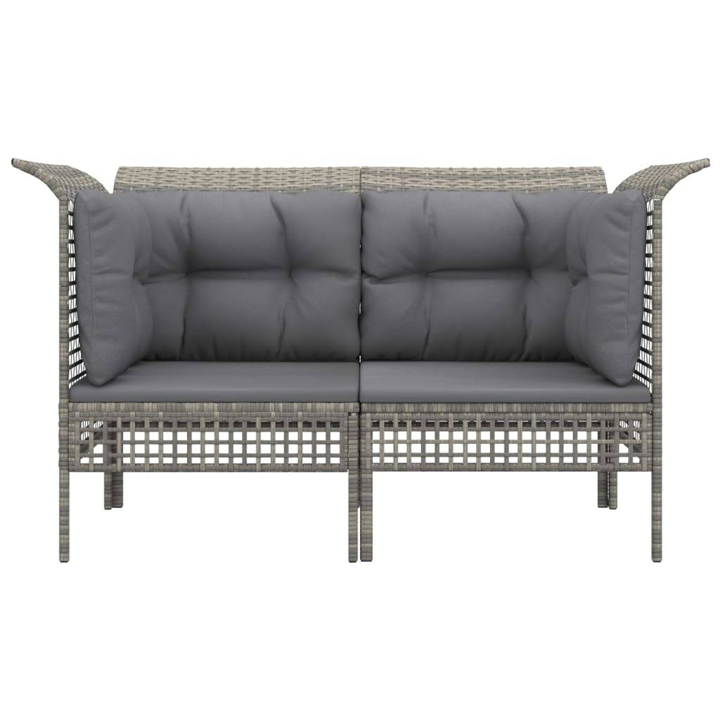 vidaXL Garten-Ecksofas mit Kissen 2 Stk. Grau Poly Rattan