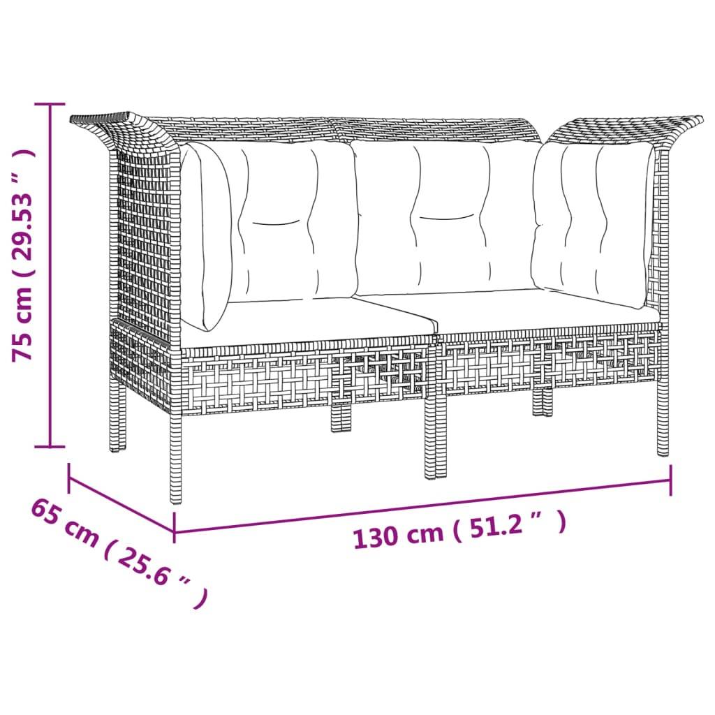 vidaXL Garten-Ecksofas mit Kissen 2 Stk. Grau Poly Rattan