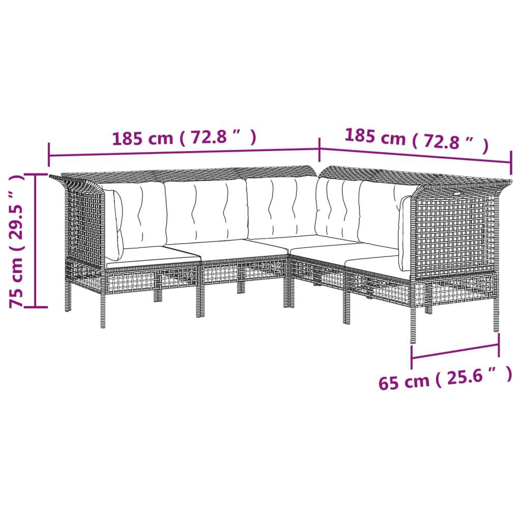vidaXL 5-tlg. Garten-Lounge-Set mit Kissen Grau Poly Rattan