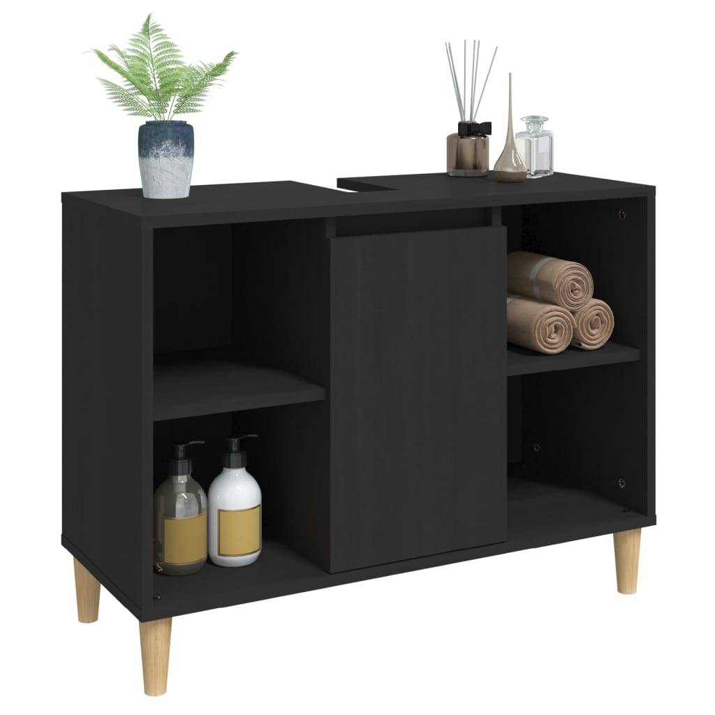 vidaXL Waschbeckenunterschrank Schwarz 80x33x60 cm Holzwerkstoff