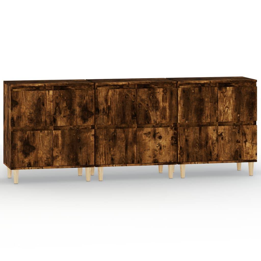 vidaXL Sideboards 3 Stk. Räuchereiche 60x35x70 cm Holzwerkstoff