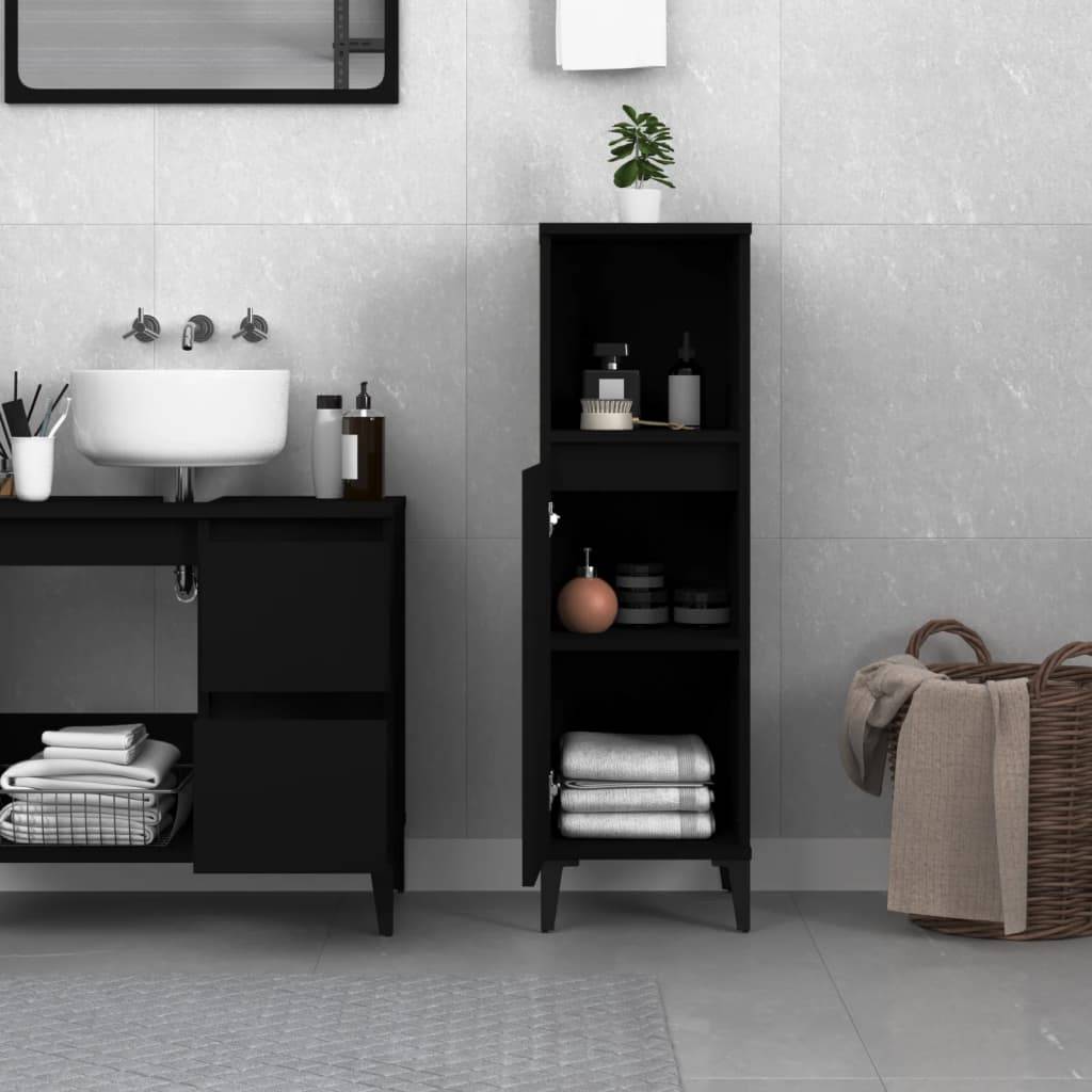 vidaXL Badschrank Schwarz 30x30x100 cm Holzwerkstoff