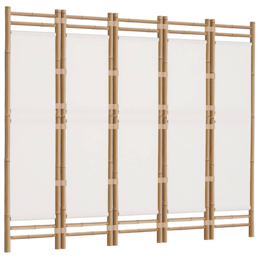 vidaXL 5-tlg. Paravent Faltbar 200 cm Bambus und Canvas
