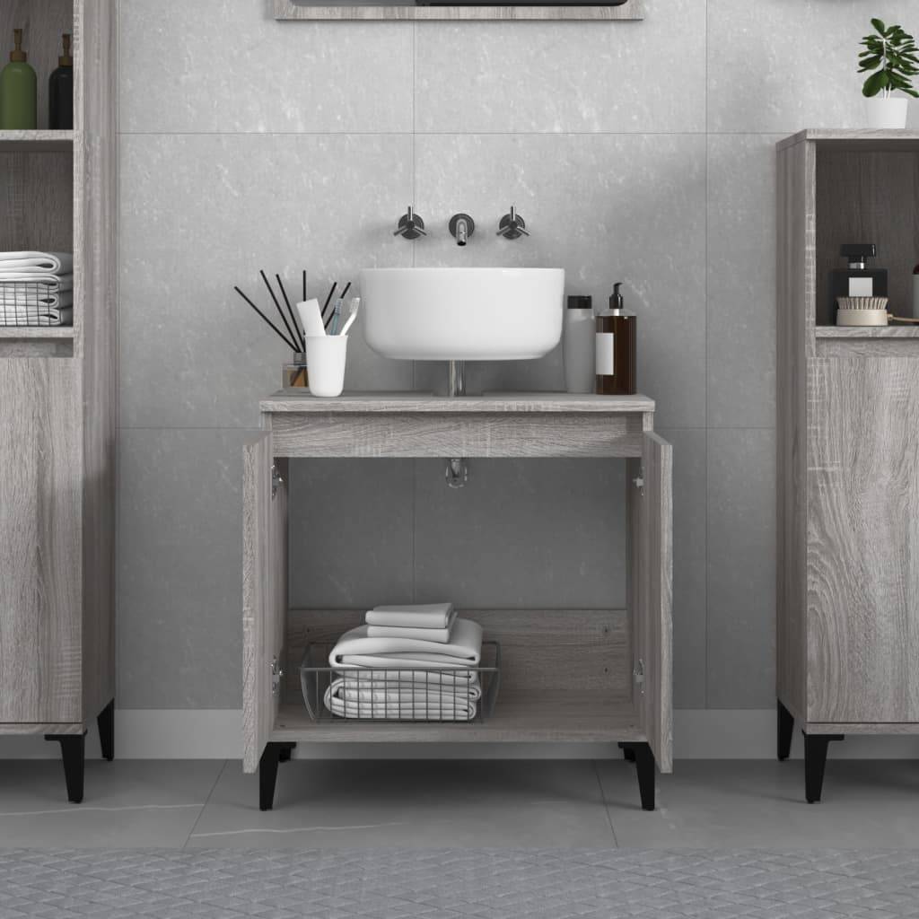 vidaXL Waschbeckenunterschrank Grau Sonoma 58x33x60 cm Holzwerkstoff