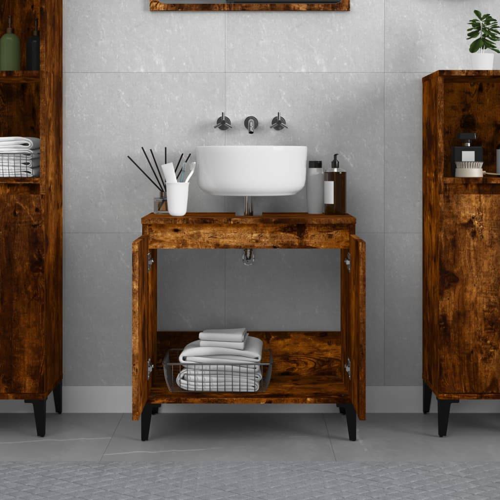 vidaXL Waschbeckenunterschrank Räuchereiche 58x33x60 cm Holzwerkstoff