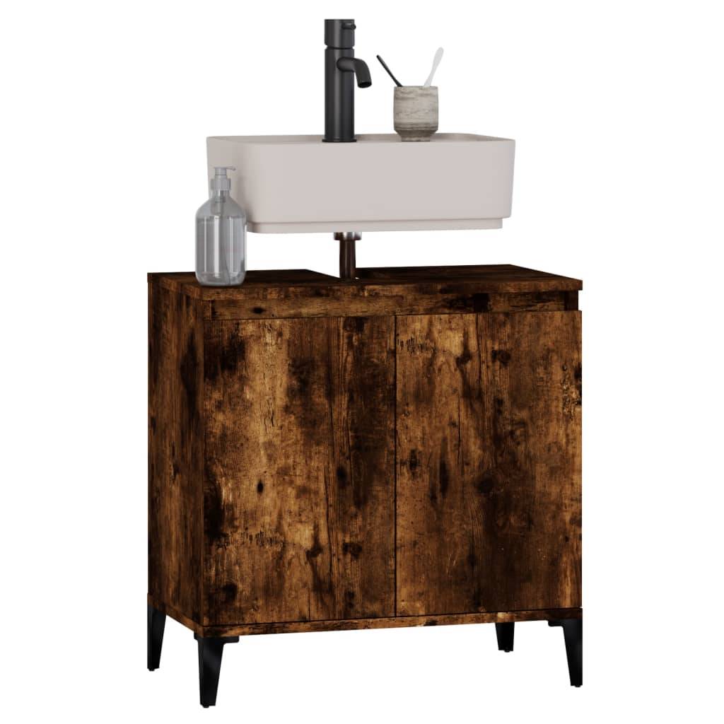 vidaXL Waschbeckenunterschrank Räuchereiche 58x33x60 cm Holzwerkstoff
