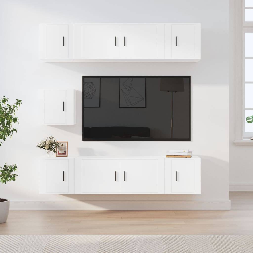 vidaXL 7-tlg. TV-Schrank-Set Weiß Holzwerkstoff