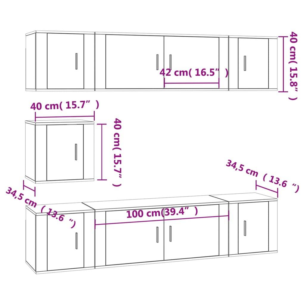 vidaXL 7-tlg. TV-Schrank-Set Weiß Holzwerkstoff