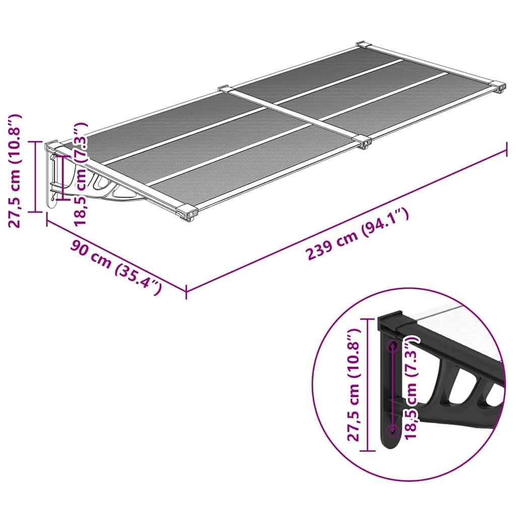 vidaXL Türvordach Schwarz und Transparent 239x90 cm Polycarbonat