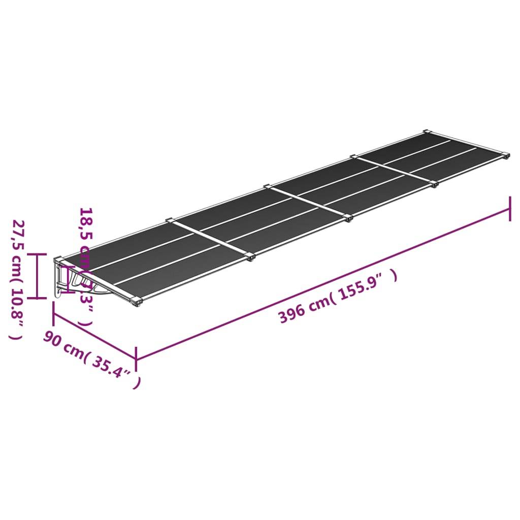 vidaXL Türvordach Schwarz und Transparent 396x90 cm Polycarbonat