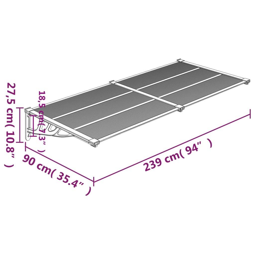 vidaXL Türvordach Grau und Transparent 239x90 cm Polycarbonat