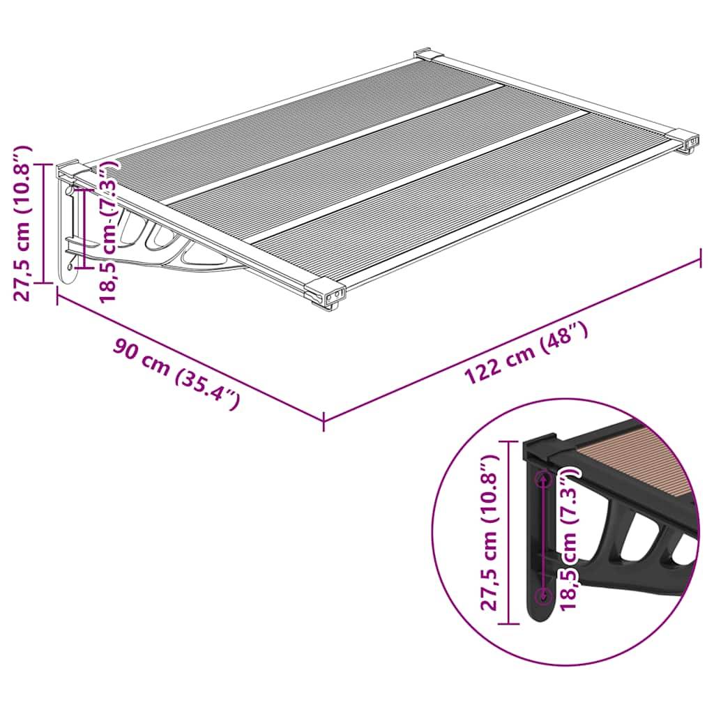 vidaXL Türvordach Schwarz 122x90 cm Polycarbonat
