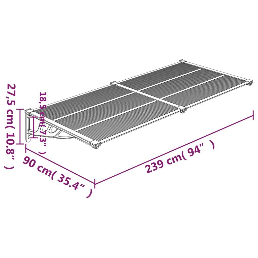vidaXL Türvordach Schwarz 239x90 cm Polycarbonat