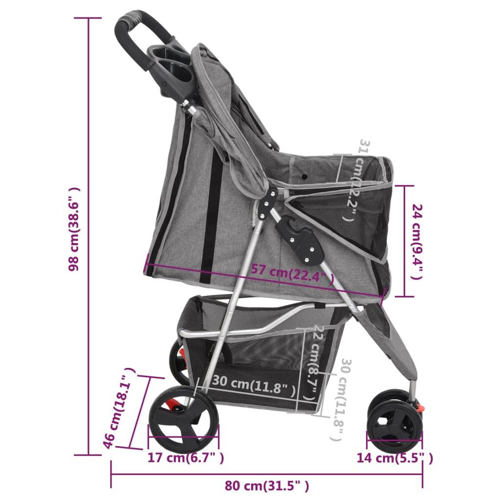 vidaXL Hundewagen Faltbar Grau 80x46x98 cm Oxford-Gewebe