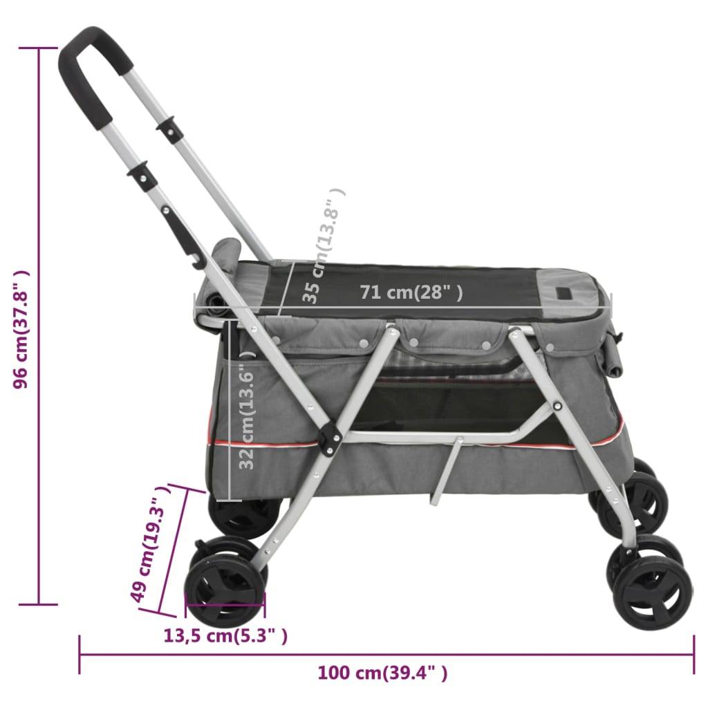 vidaXL Hundewagen Faltbar Grau 100x49x96 cm Leinenstoff