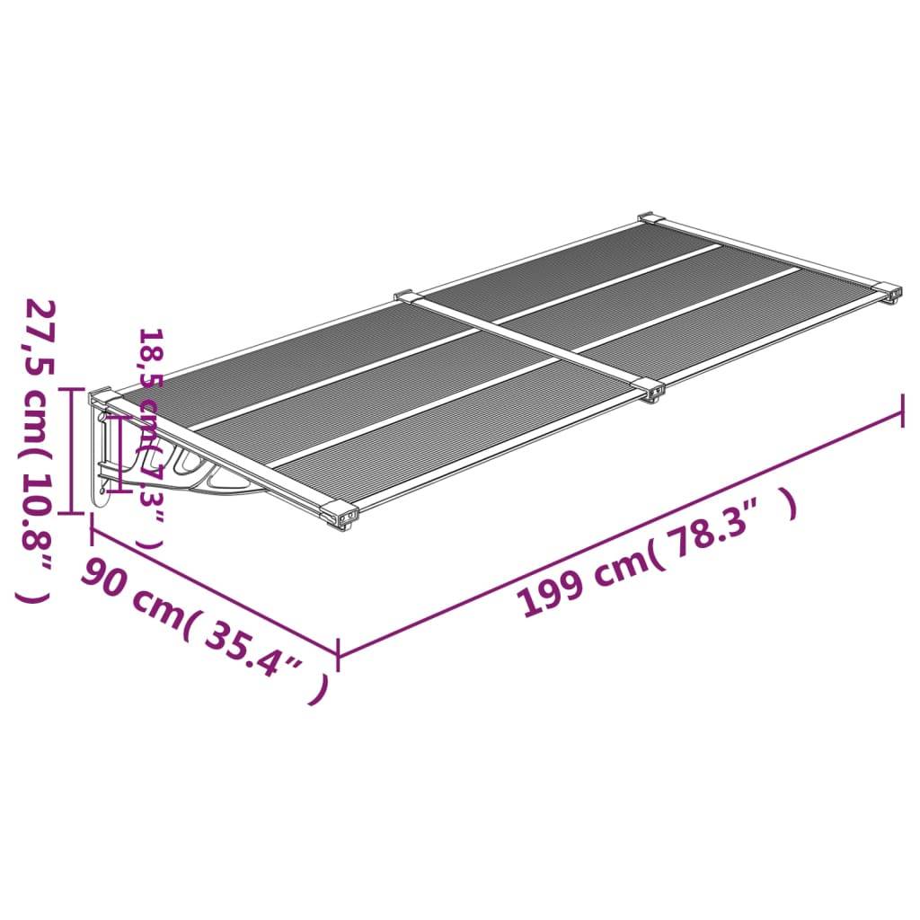 vidaXL Türvordach Grau und Transparent 199x90 cm Polycarbonat
