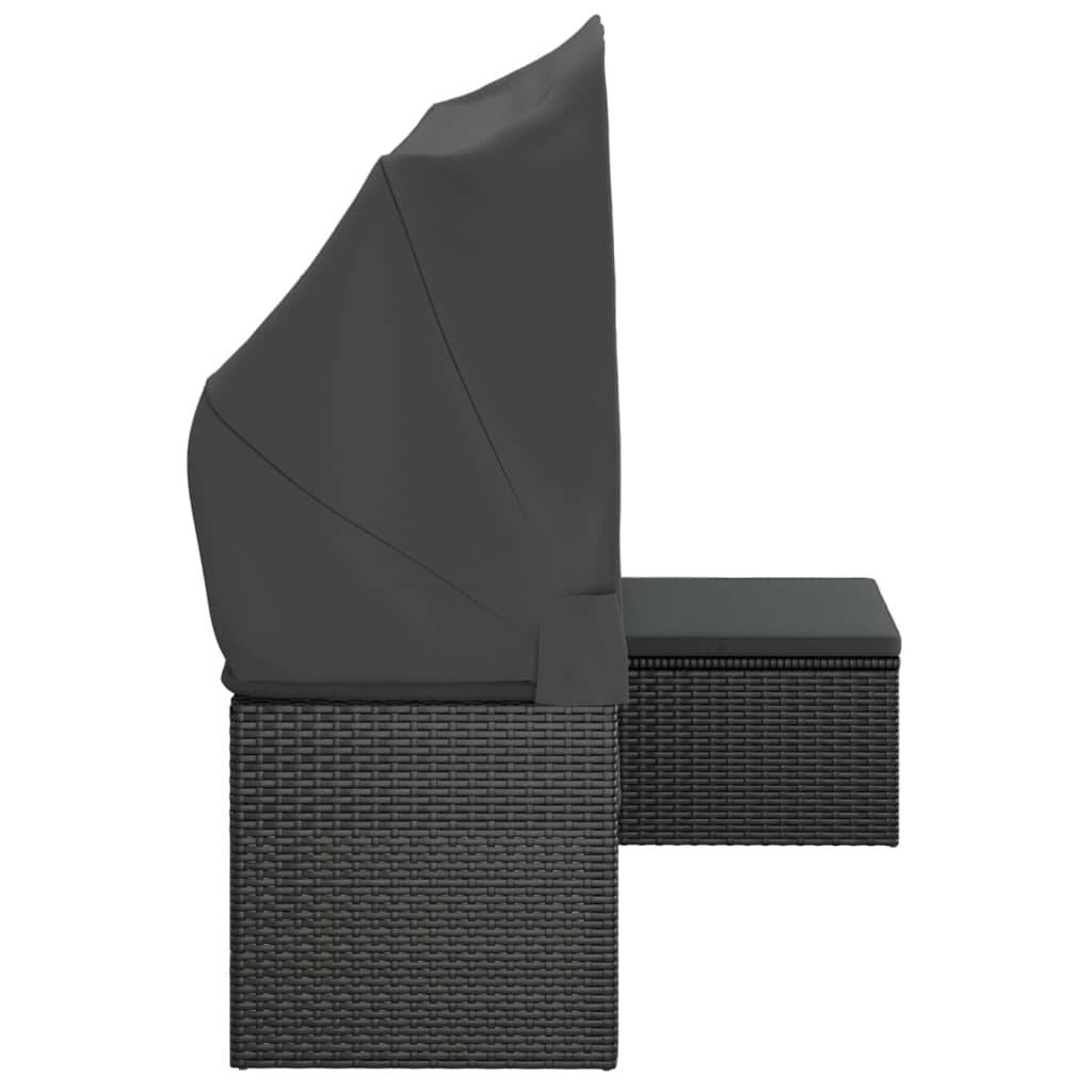 vidaXL 3-Sitzer-Gartensofa mit Dach und Fußhocker Schwarz Poly Rattan