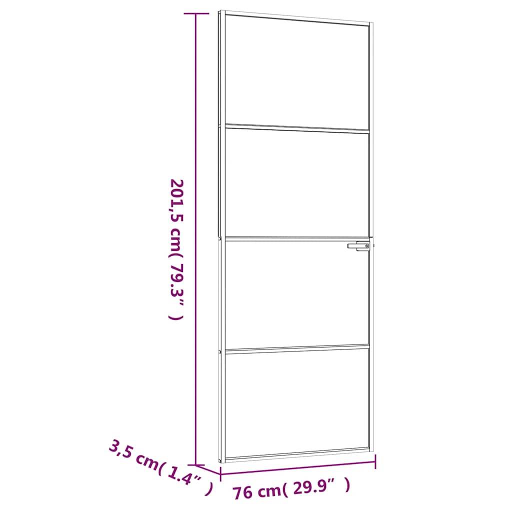 vidaXL Innentür Weiß 76x201,5 cm Hartglas & Aluminium Schlank