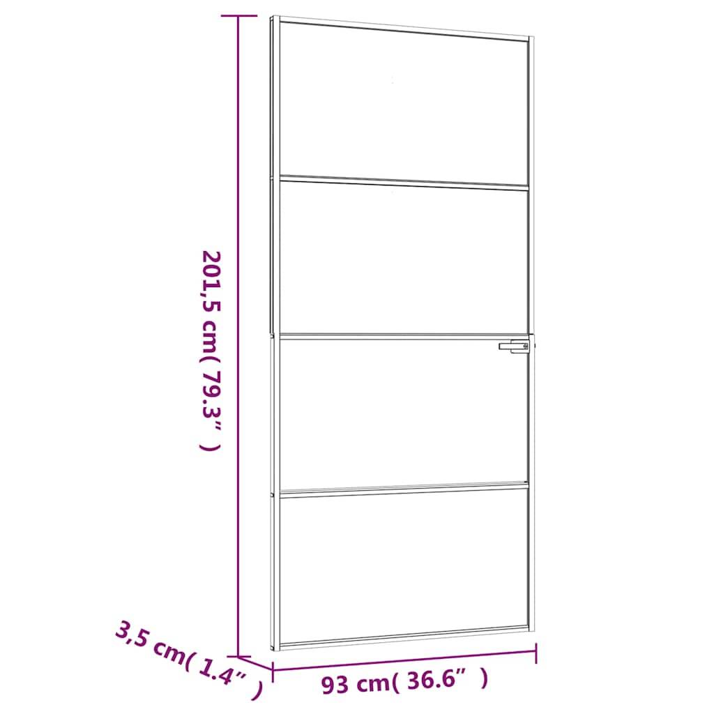 vidaXL Innentür Weiß 93x201,5 cm Hartglas & Aluminium Schlank