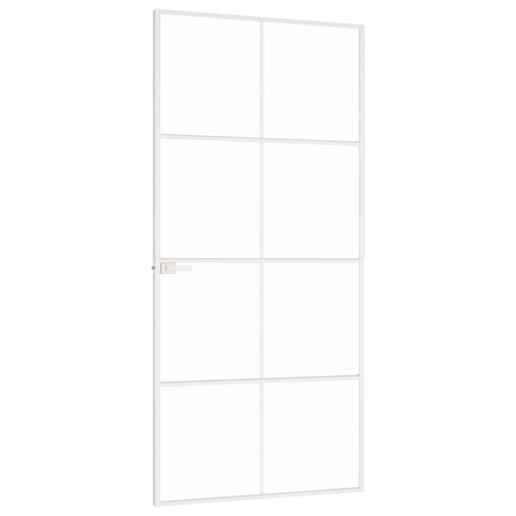 vidaXL Innentür Weiß 93x201,5 cm Hartglas & Aluminium Schlank